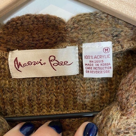 NEW Women’s Vintage Maori Bee Sweater Brown Leather Patchwork HandKnit - Picture 11 of 11